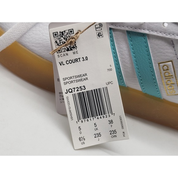 Adidas VL Court 3.0 Womens Sneakers White Aqua Gum Shoes Sole Size 6.5 JQ7253 - Picture 12 of 15